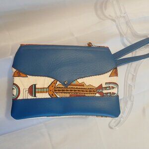 New Western theme Faux leather Clutch Wristlet Brown Teal wallet envelope bag